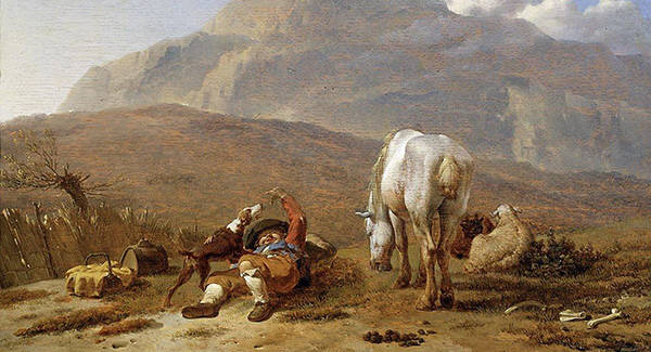 Southern landscape with young shepherd and dog - Karel Dujardin