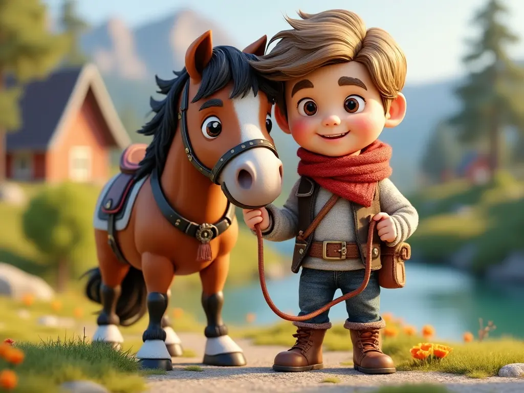 3D character of a boy with a horse