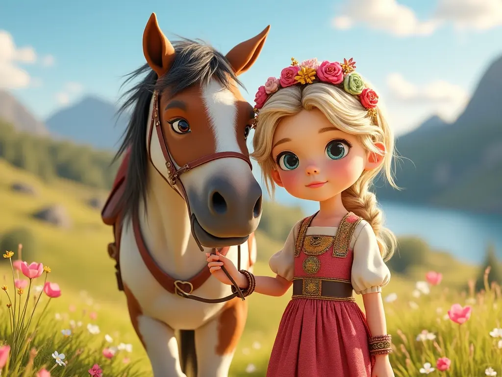 3D character of a girl with a horse