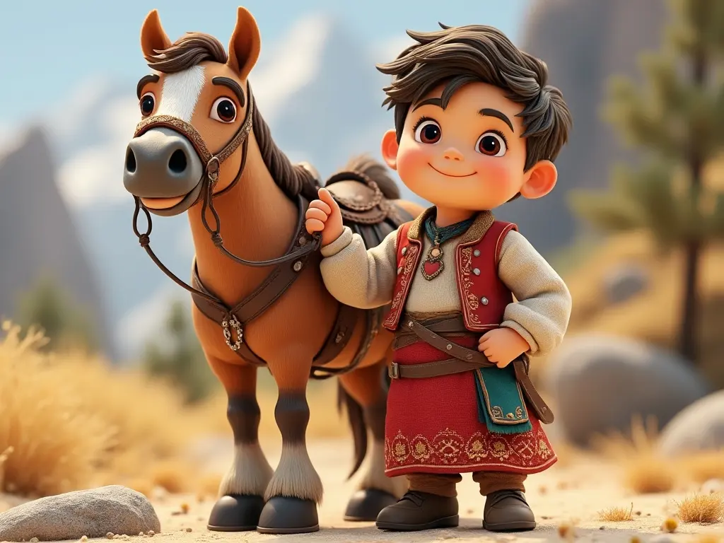 3D character of a boy with a horse