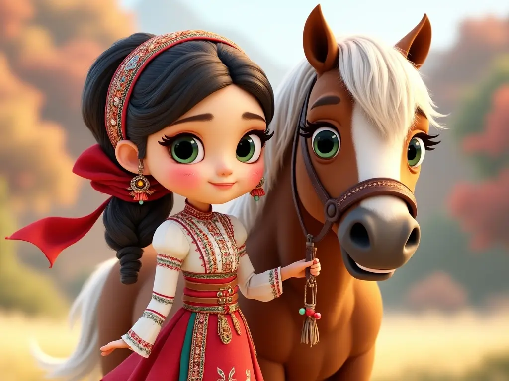 3D character of a girl with a horse