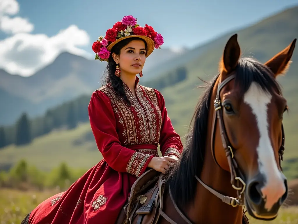 Traditional Albanian woman with a horse