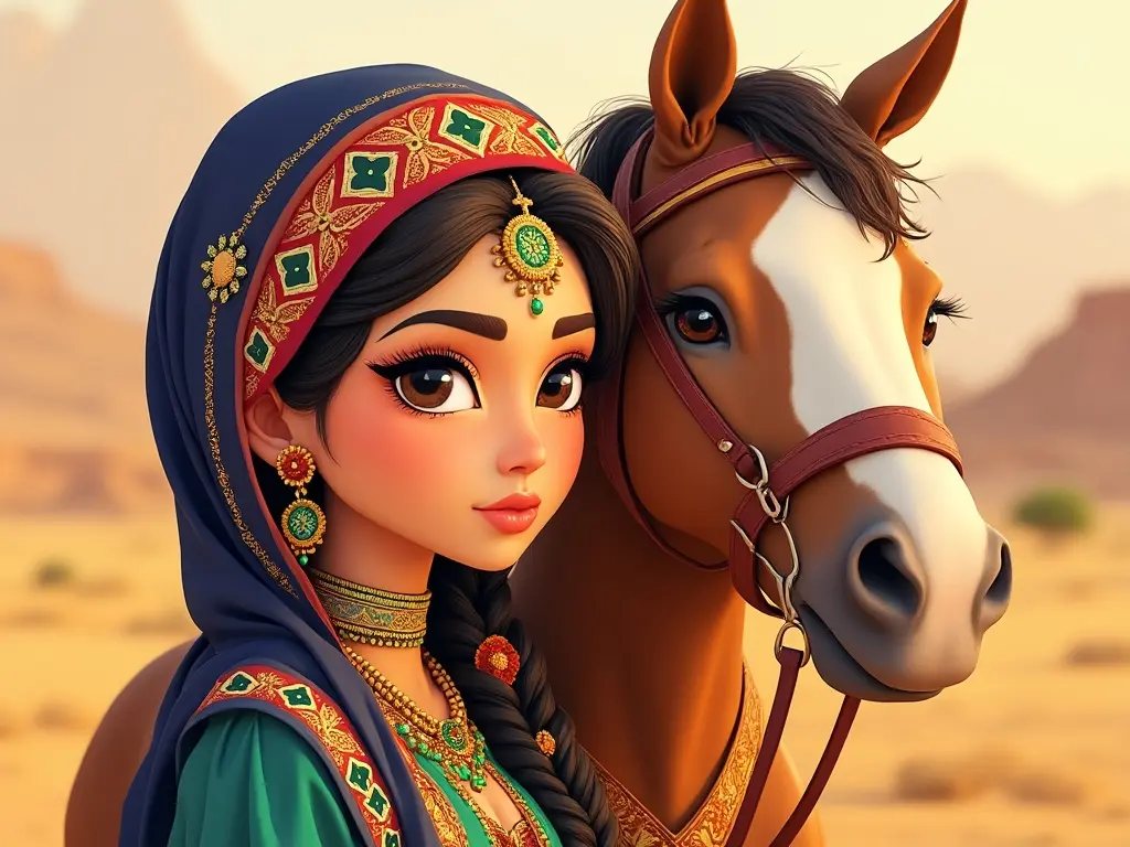 3D character of a girl with a horse