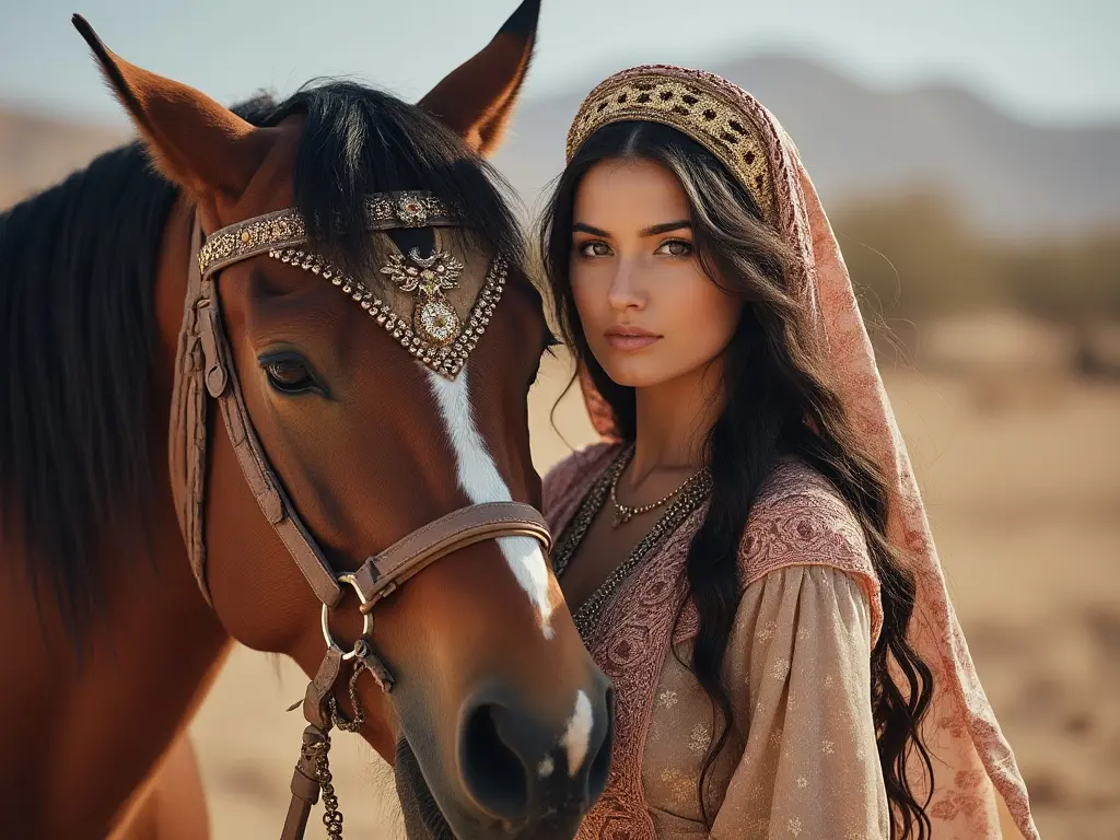 Traditional Algerian woman with a horse