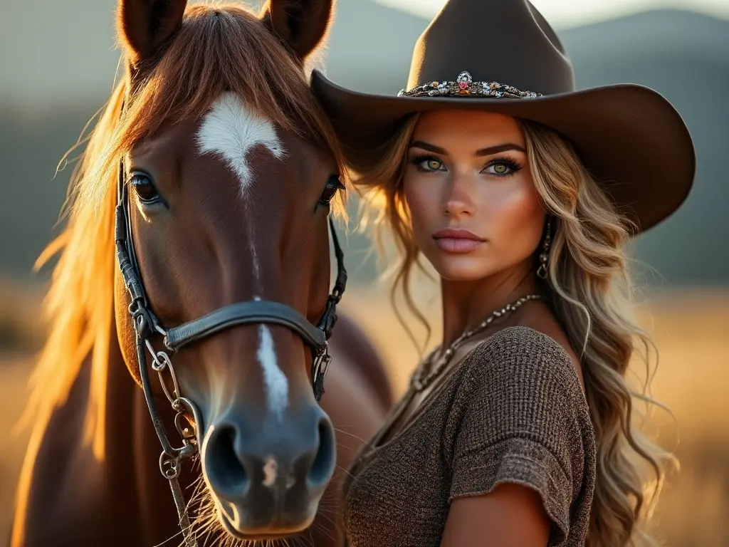 Traditional America woman with a horse