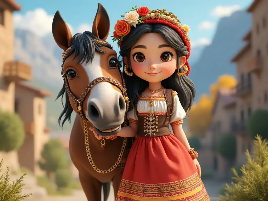 3D character of a girl with a horse