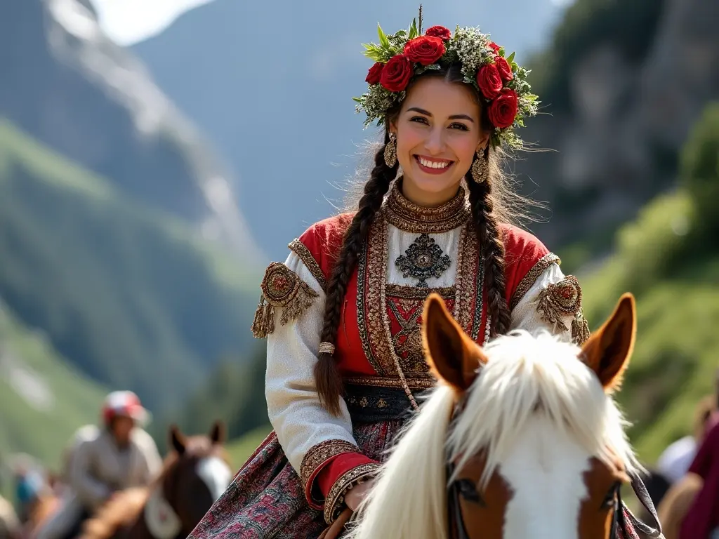 Traditional Andorran woman with a horse