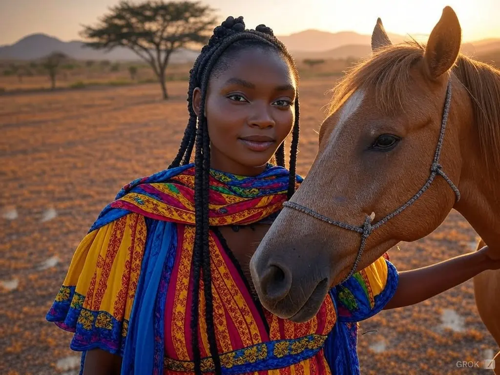 Traditional Angolan woman with a horse