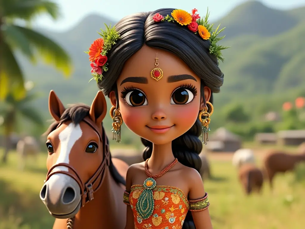 3D character of a girl with a horse