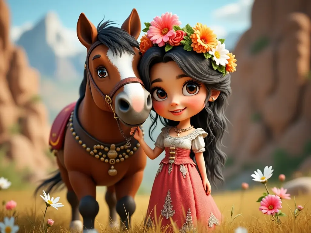 3D character of a girl with a horse