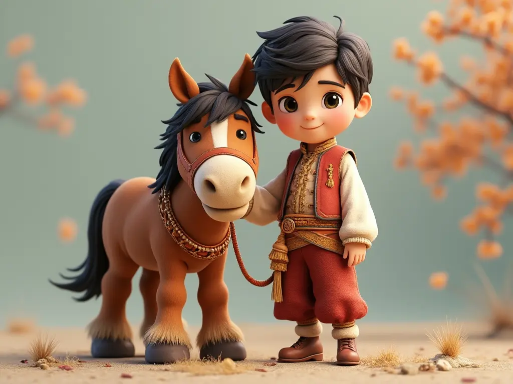 3D character of a boy with a horse