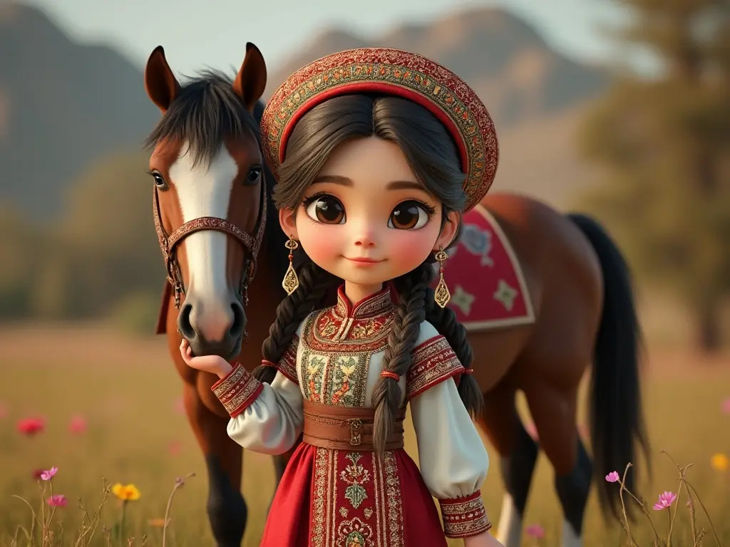 3D character of a girl with a horse