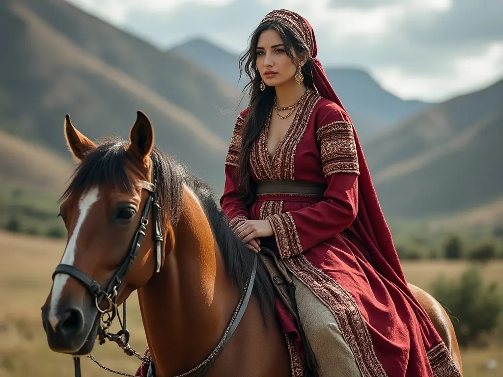 Traditional Armenian woman with a horse