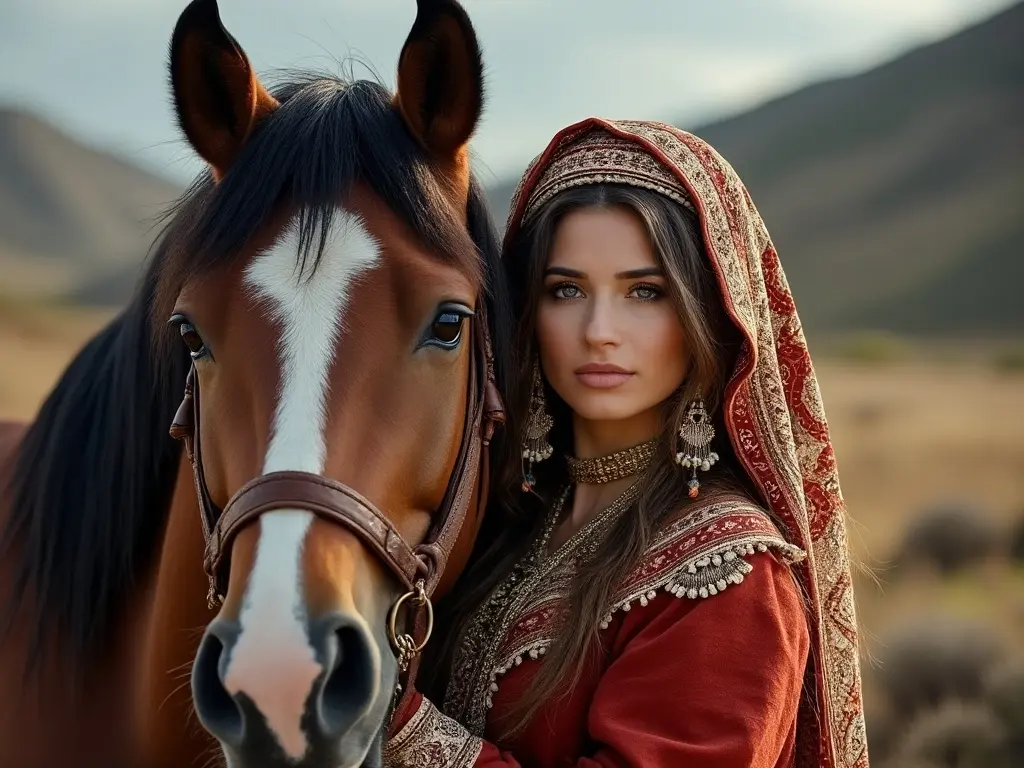 Traditional Armenian woman with a horse