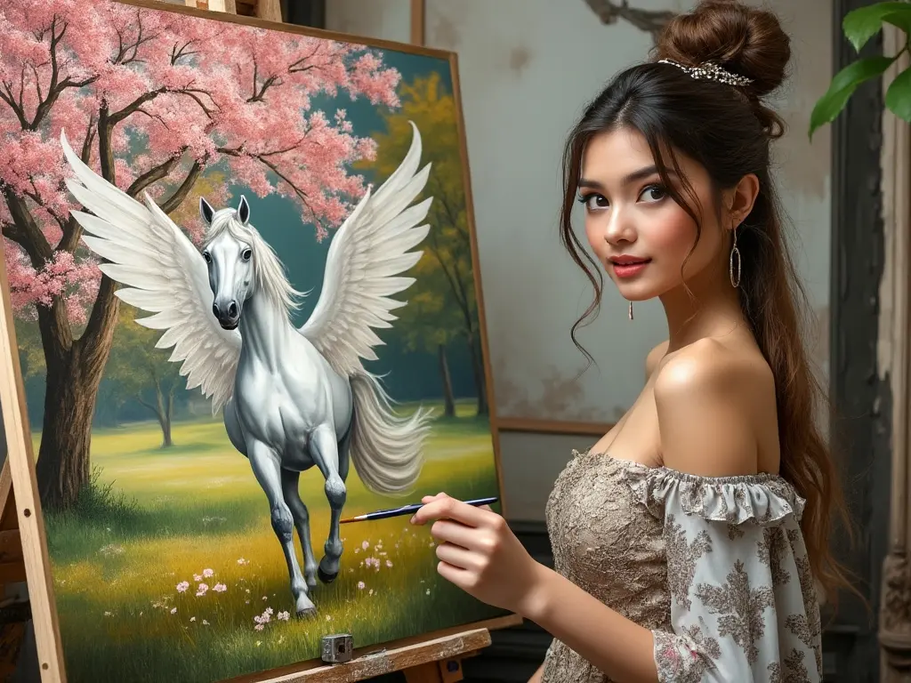 woman painting a horse