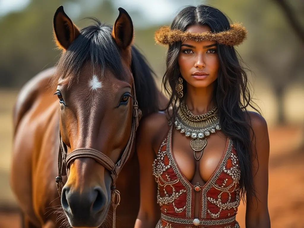 Traditional Australian woman with a horse