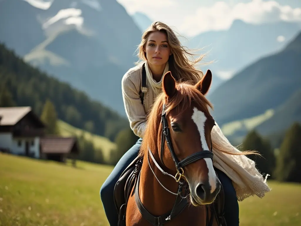 Traditional Austrian woman with a horse