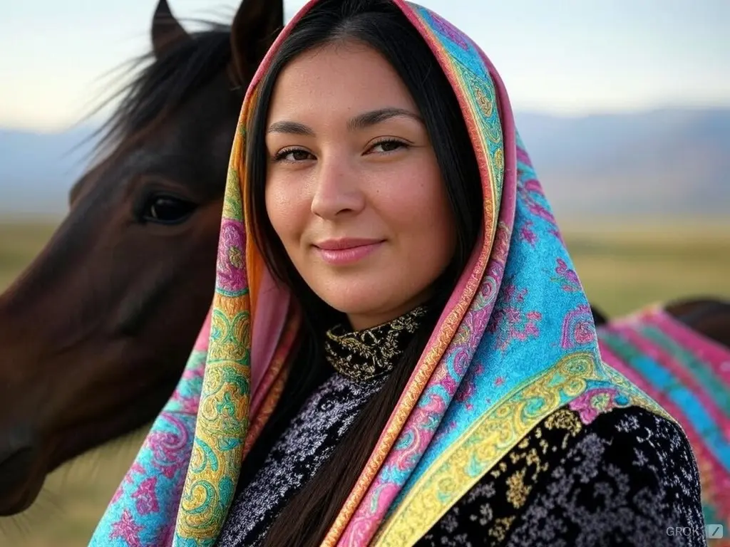 Traditional Azerbaijani woman with a horse