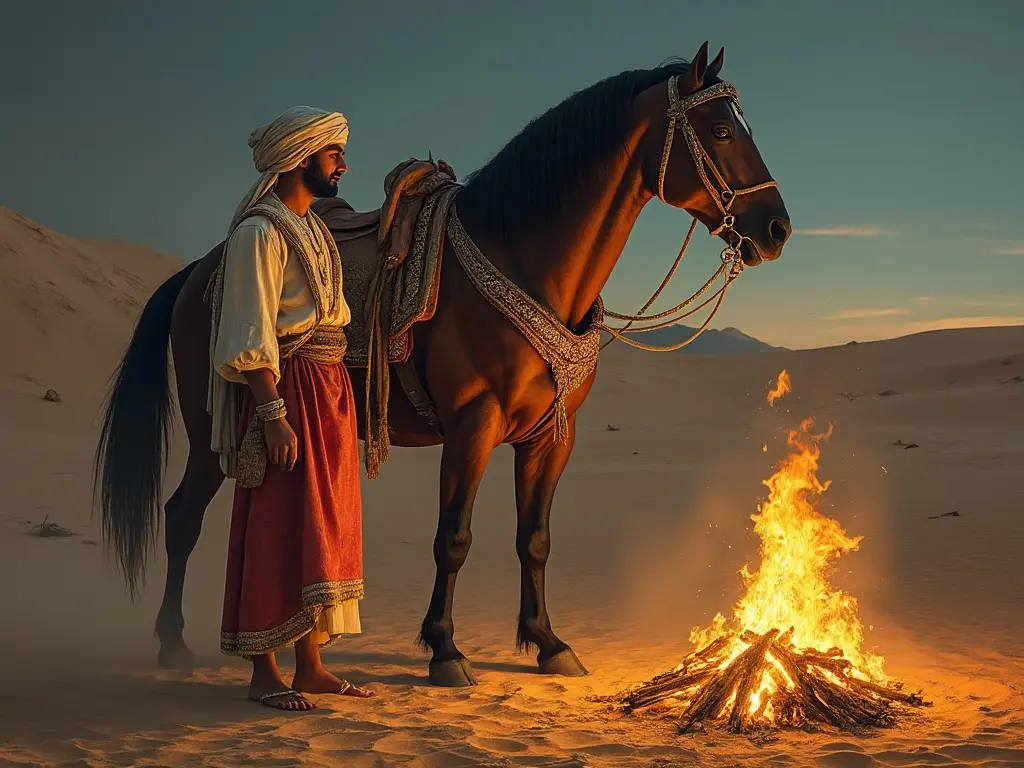 man sitting in front of a fire in the desert