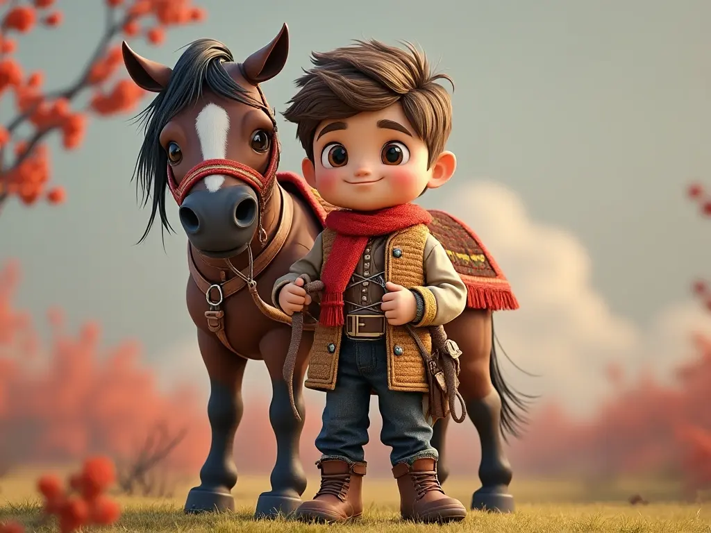 3D character of a boy with a horse