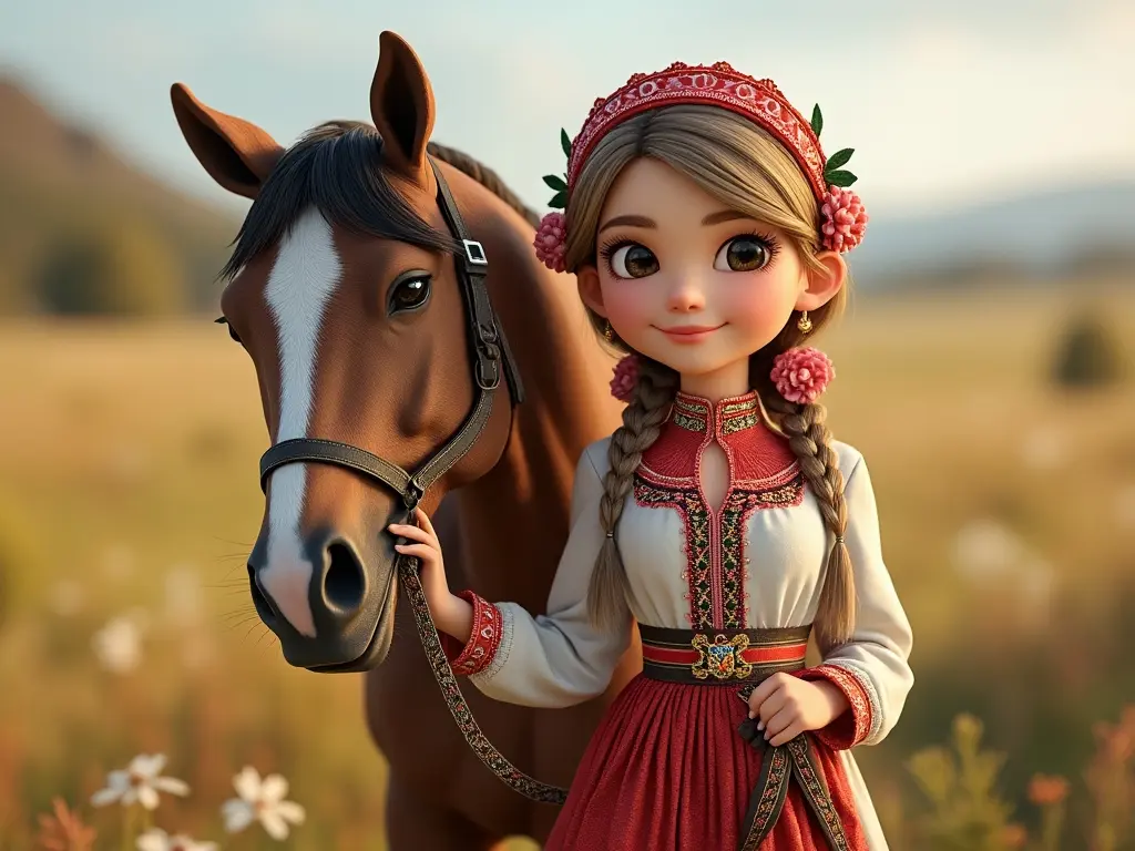 3D character of a girl with a horse