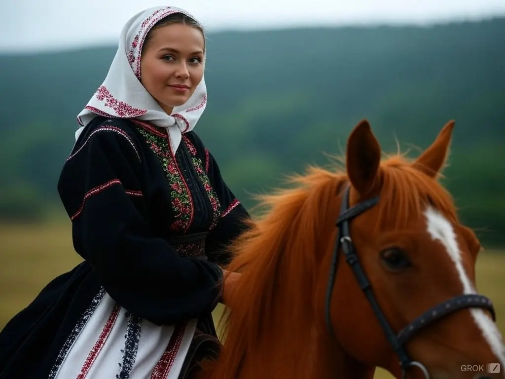 Traditional Belarusian woman with a horse