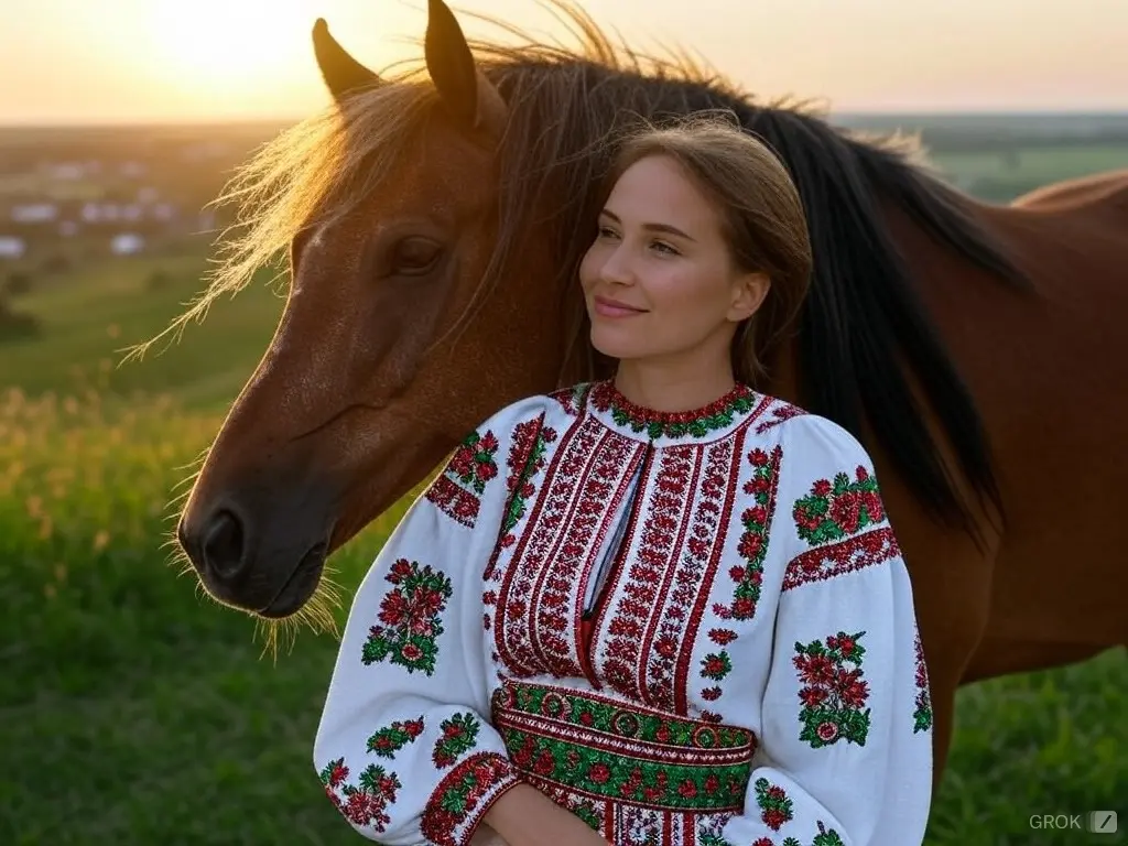 Traditional Belarusian woman with a horse