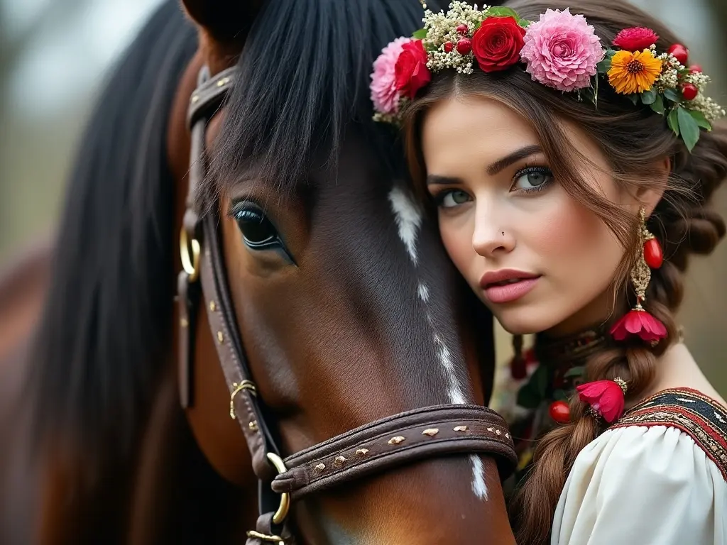 Traditional Belgian woman with a horse