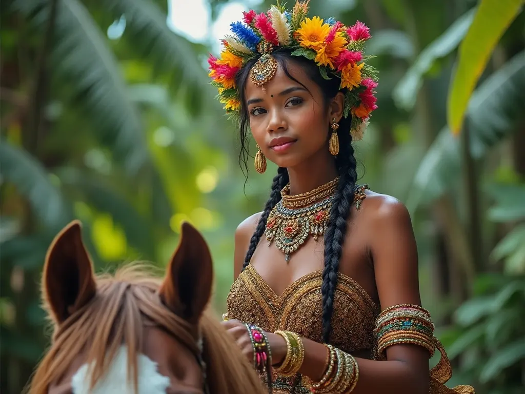 Traditional Belizean woman with a horse