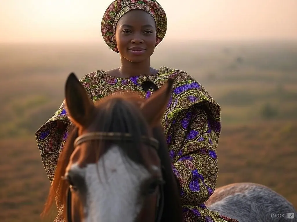 Traditional Benin woman with a horse