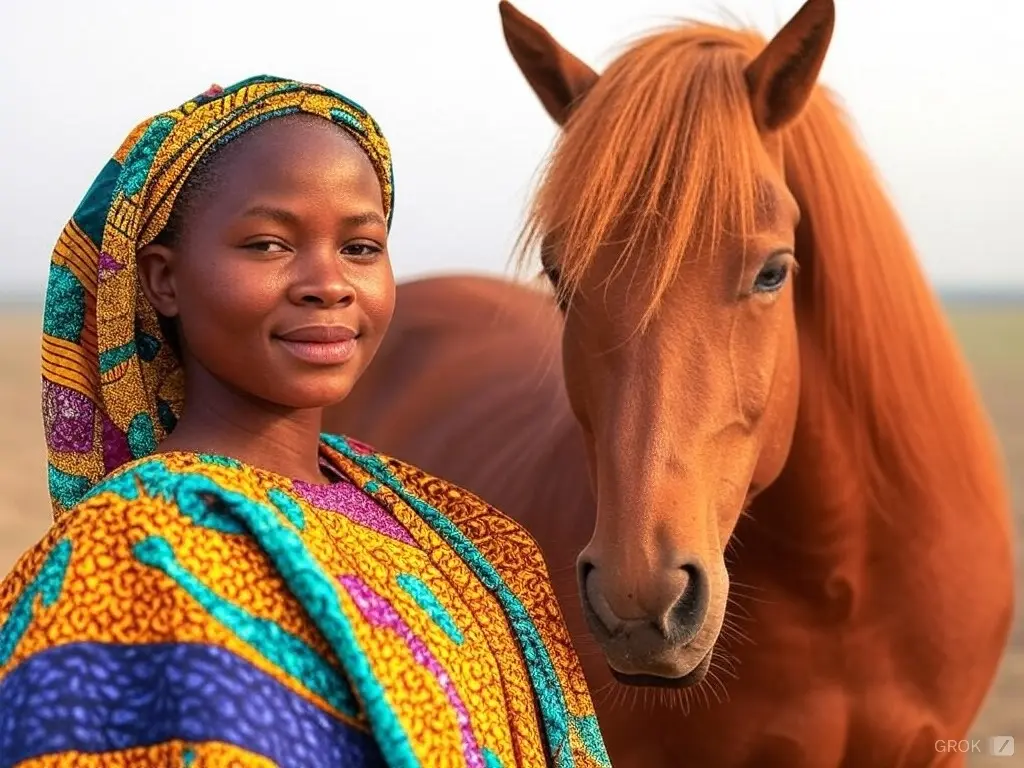 Traditional Benin woman with a horse