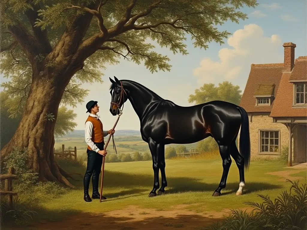 Black horse in a green field