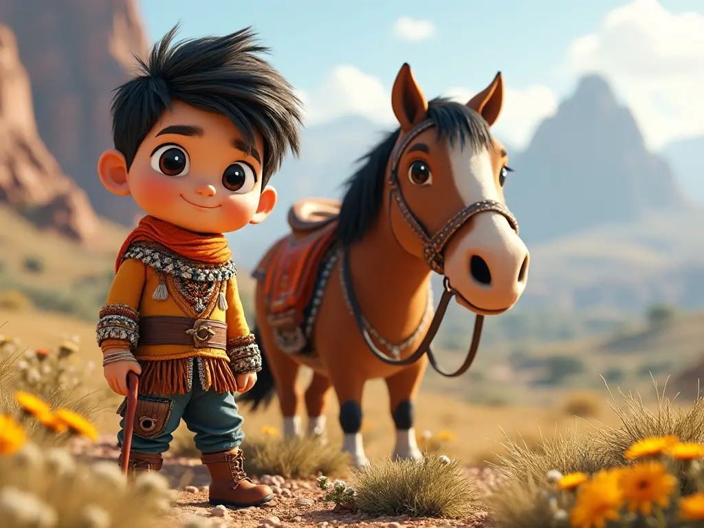 3D character of a boy with a horse