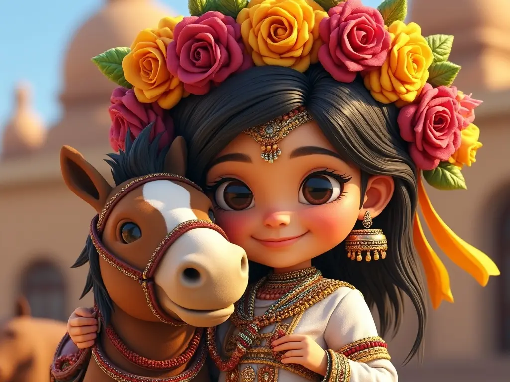 3D character of a girl with a horse