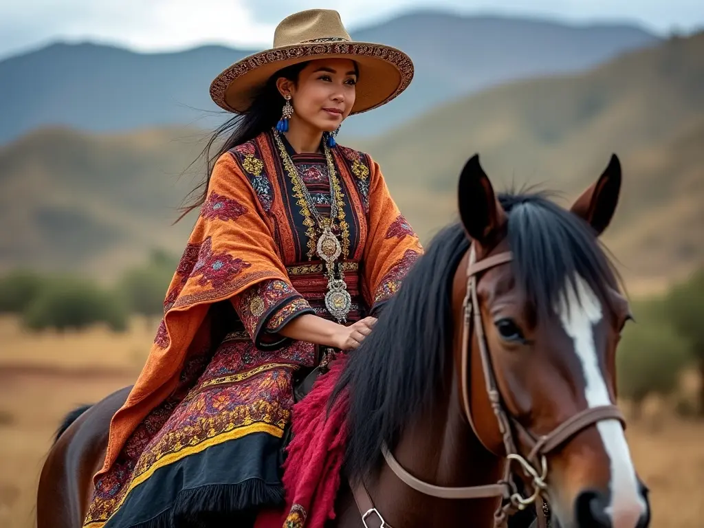 Traditional Bolivian woman with a horse