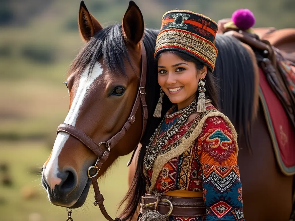 Traditional Bolivian woman with a horse