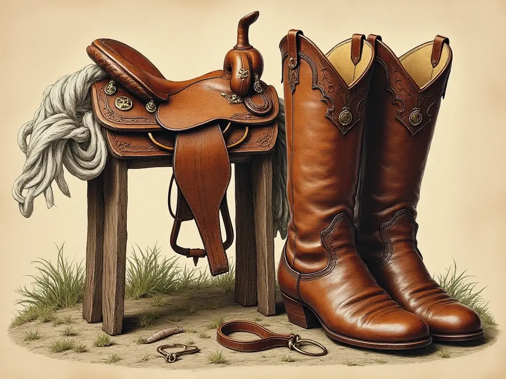 Close up of a rider's boots and saddle