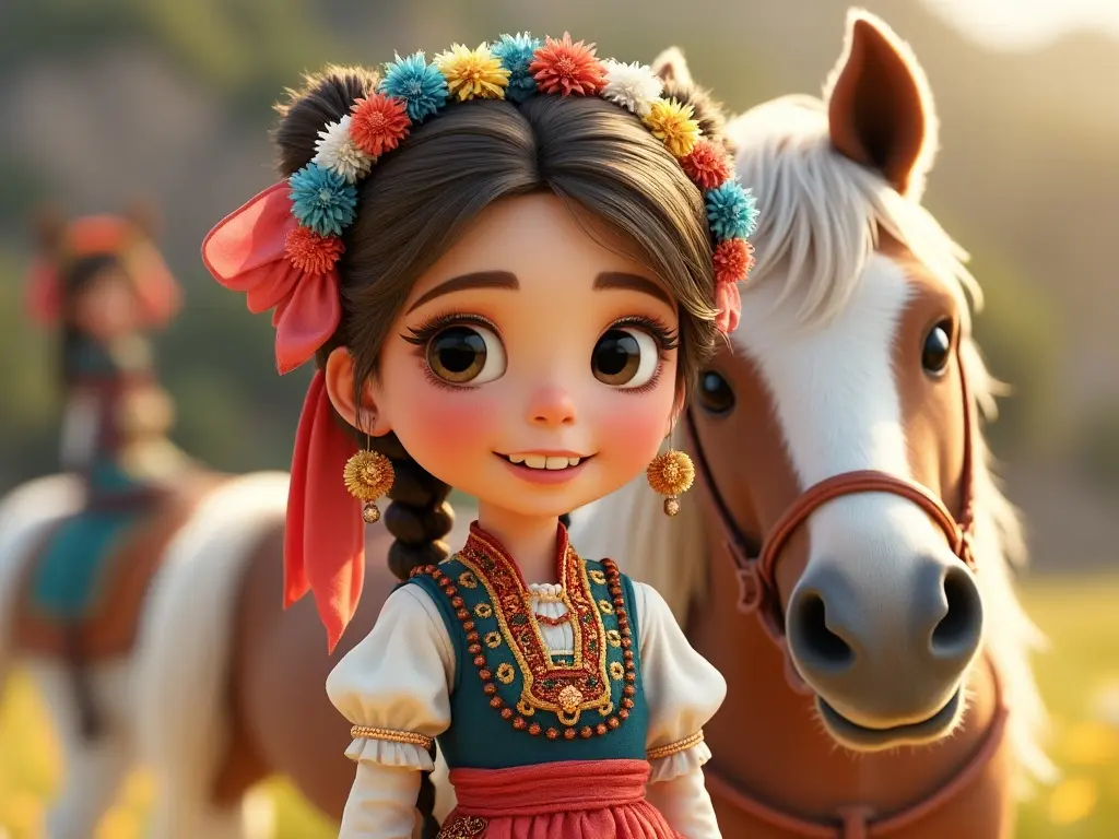 3D character of a girl with a horse