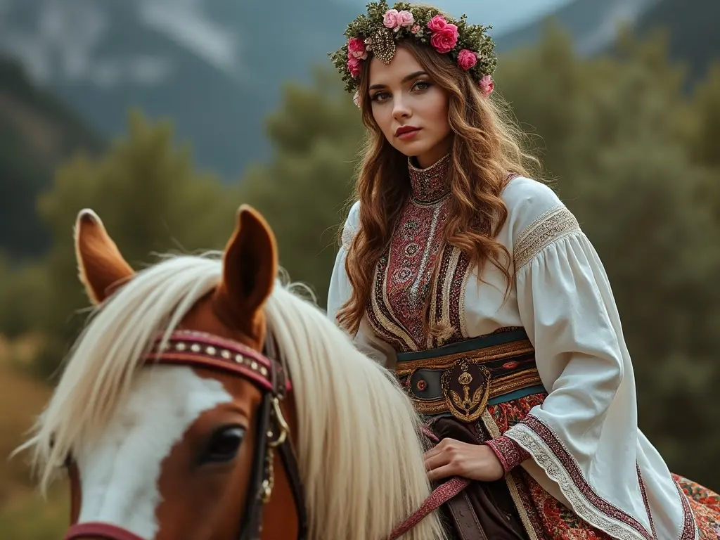 Traditional Bosnia and Herzegovina woman with a horse