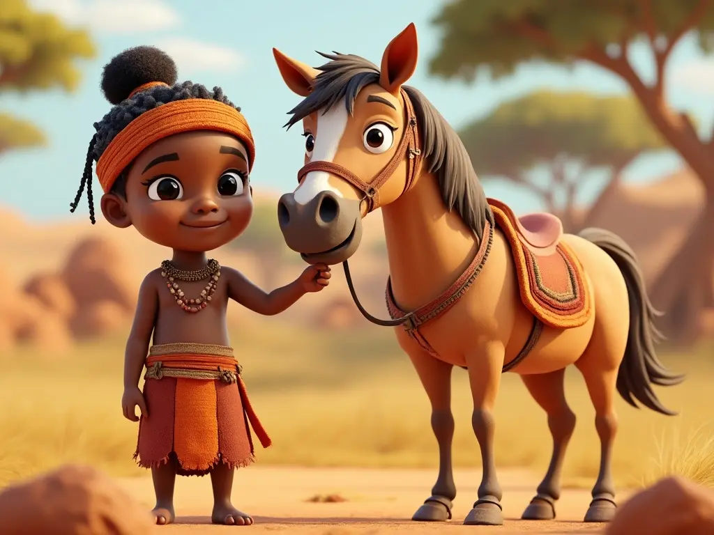 3D character of a boy with a horse