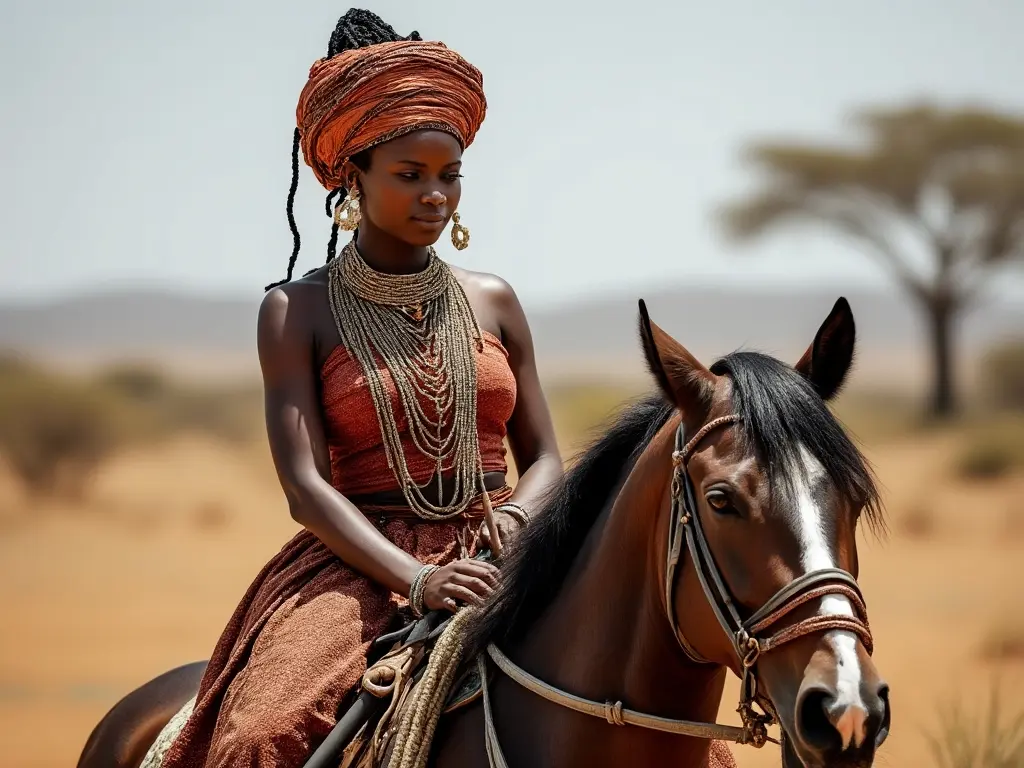 Traditional Motswana woman with a horse