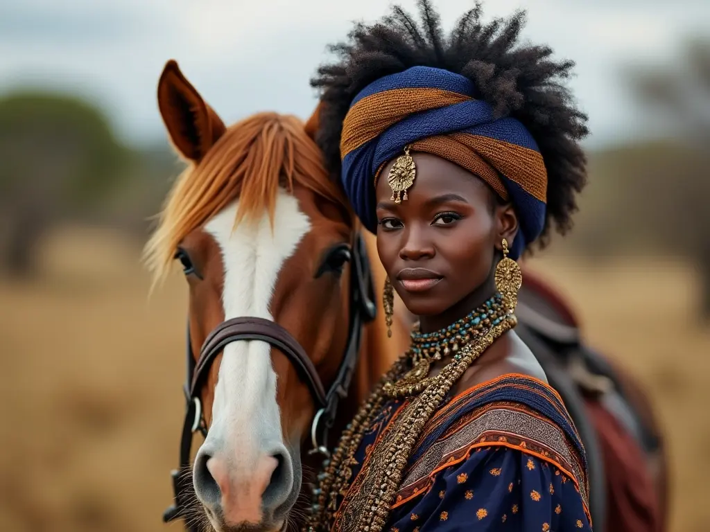 Traditional Motswana woman with a horse