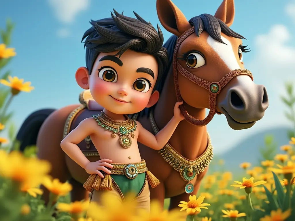 3D character of a boy with a horse