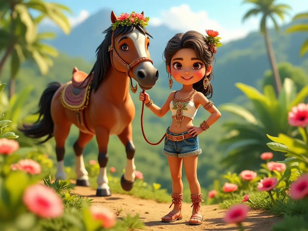 3D character of a girl with a horse