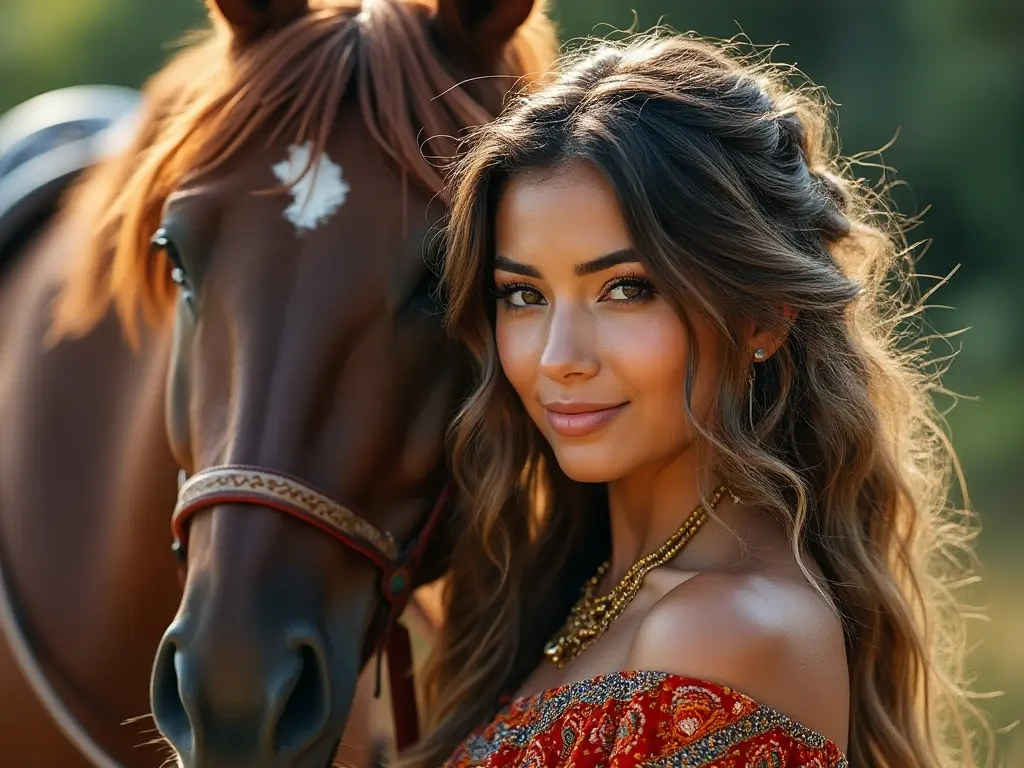 Traditional Brazilian woman with a horse