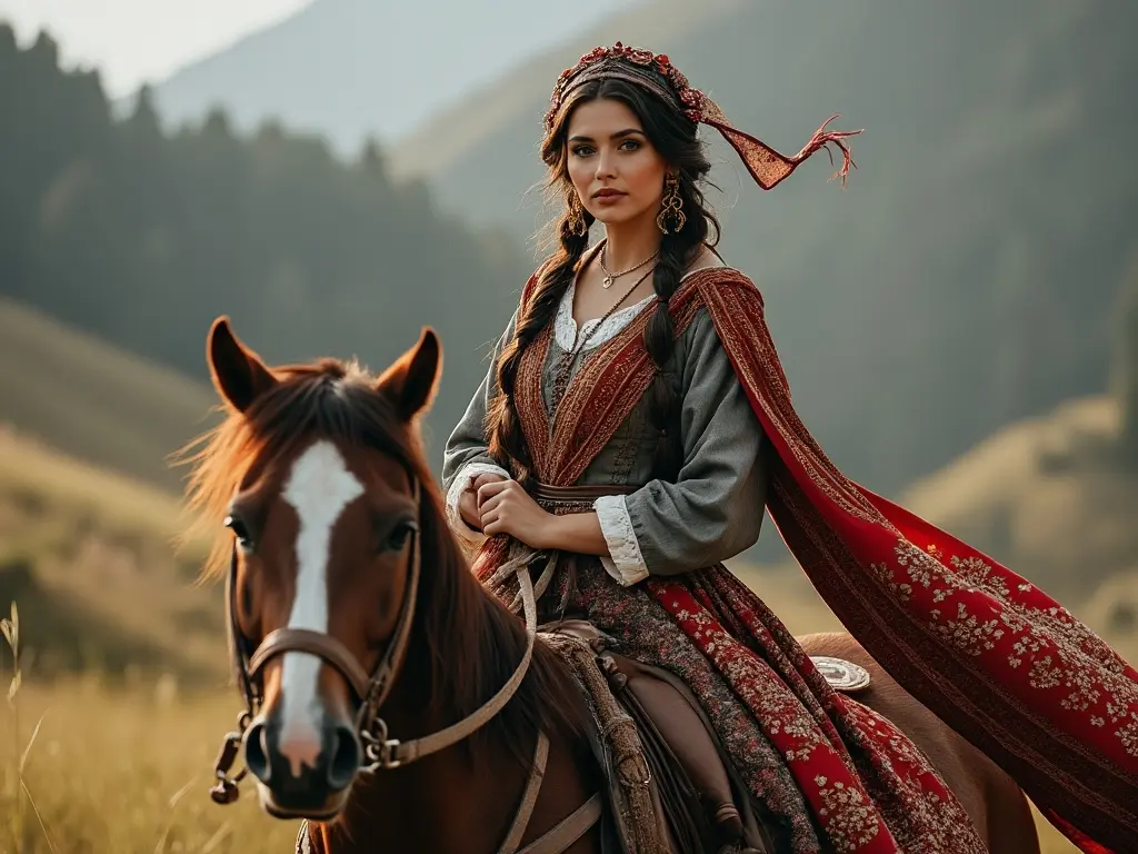 Traditional Bulgarian woman with a horse