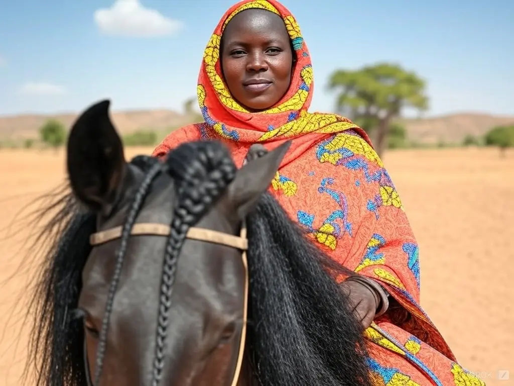 Traditional Burkina Faso woman with a horse