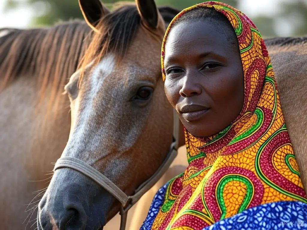 Traditional Burkina Faso woman with a horse