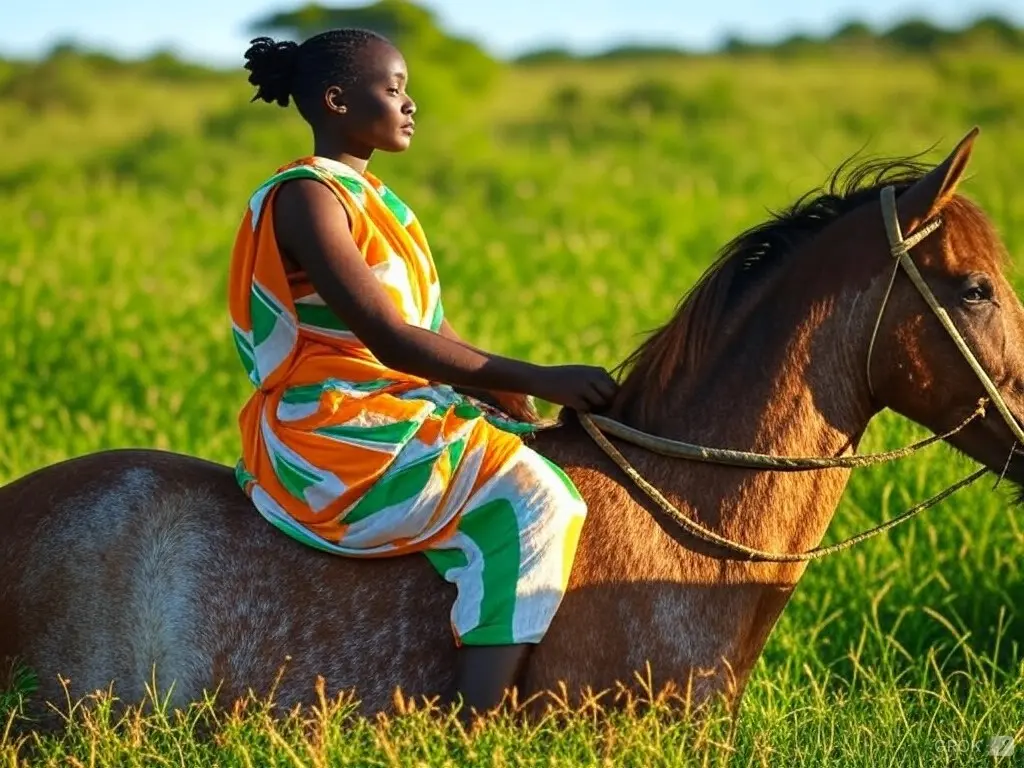 Traditional Burundi woman with a horse