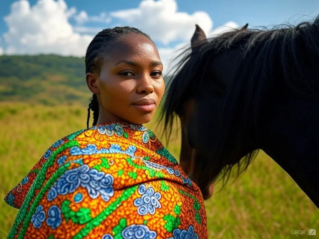 Traditional Burundi woman with a horse